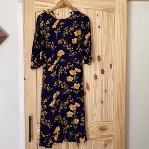 Reformation dress blue with yellow flowers
